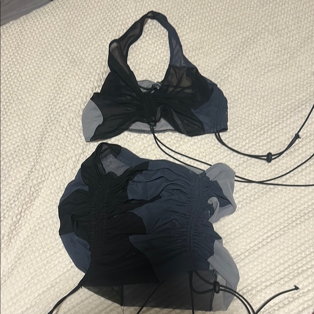 Black and Gray Ruched sheer Set